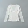 Bt929-25 Nuevo Estilo Otoño Francés Sexy Sexy Costuras de Encaje Cuello en V Profundo Manga Larga Malla Top Camiseta