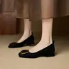 Zapatos Casuales para Mujer de Nuevo Estilo, Gamuza Negra, Zapatos para Mujer de Talla Grande, Zapatos Bajos de Corte Bajo, Tacones Cuadrados, Zapatos de Salón Cuadrados
