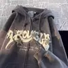 Jaqueta com Capuz e Fecho de Botão Estilo Streetwear para Homens e Mulheres 2025 Nova Americana Hip-Hop Outono e Inverno Design Ins Cardigan Moletom