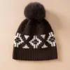 Chapéu de Cashmere Puro Chapéu de Tricô Feminino Chapéu com Pom Pom de Pelo Chapéu com Proteção para Orelhas Chapéu Quente Chapéu de Lã para Ciclismo ao Ar Livre Chapéu para Frio