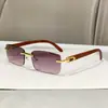 Gafas de Sol Retro sin Montura con Patas de Madera de Moda para Mujer, Gafas de Sol Cuadradas de Calle a la Moda con Protección UV, Gafas de Sol Cuadradas Transfronterizas