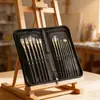 Set de Pinceles para Pintura al Óleo de 15 Piezas Transfronterizo con Bolsa de Lona Negra con Cierre, Raspador, Esponja, Mango de Madera, Pincel de Nylon