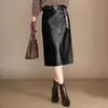 Falda Midi de Cuero PU Elegante y a la Moda para Mujer Otoño/Invierno 2026 Nueva Cintura Alta Adelgazante Longitud Media Elegante Falda de Lápiz para el Trabajo