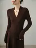 Elegante Suéter de Punto Ajustado con Cuello en V y Textura de Ondas de Agua para Mujer, Jersey de Lana Básico de Manga Larga para Otoño e Invierno
