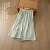 Falda Bordada Artística de Algodón y Lino Vintage para Mujer, Falda de Corte A Bordada Holgada Estilizadora Estilo Chino con Dobladillo Ancho