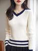 Camiseta básica de manga larga para mujer Primavera Otoño e Invierno estilo universitario nicho estilo occidental suéter delgado color de contraste corto suéter con cuello polo