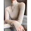 Bom Tecido 2024 Suéter Tricotado de Gola Média Feminino Outono e Inverno Camisa Base Casaco Couro Interno Gola Média Top