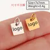 Colgantes pequeños de acero inoxidable pulido en stock con las formas de corazón, hexágono, óvalo y rectángulo con logotipo y texto grabados con láser