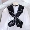 Novo Lenço Quadrado Grande de Seda Twill de Primavera Feminino Elegante Estilo Coreano Moda Estampado Linha Geométrica Lenço de Seda Lenço Decorativo