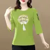 Camiseta de manga tres cuartos para comercio exterior transfronterizo para mujeres de mediana edad y mayores, top moderno y juvenil de estilo chino nuevo para damas