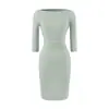 Vestido Ajustado de Manga Tres Cuartos Color Azul Oscuro Otoño 2026 Nuevo Estilo Coreano Cintura Ceñida Adelgazante Temperamento
