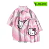 Camisa de Manga Corta de Hello Kitty Ropa de Verano a la Moda Cuello Solapa Más Suelta Camisa con Estampado Digital 3D