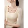 Camiseta Básica Gola Quadrada para Mulheres 2026 Outono Novo Estilo Top de Malha Base Gola Quadrada Camiseta de Manga Longa Estilo Chanel para Mulheres 4421