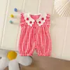 Roupas Novas de Bebê para Menina Bodysuit Renda Morango Xadrez Macacão Roupa de Fora Roupas de Engatinhar