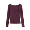 Ds25140-25 Nuevo Estilo Otoñal Estilo Europeo y Americano Grueso y Sexy Hombro Caído Hombros al Descubierto Empalme Camiseta Básica de Manga Larga