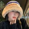 Sombrero de pescador de felpa de punto de color japonés para mujer, sombrero de otoño e invierno 2024, cálido, combinable con todo, a prueba de frío, con protección para las orejas, sombrero tipo cubo