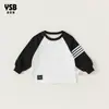 Camiseta de otoño Yingsibao para niños, top de cuello redondo para niños, ropa de manga larga holgada para niños, prenda interior de bloques de color blanco y negro