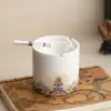 Cenicero de Cerámica Estilo Tendencia Nacional para Uso Doméstico, Anti-Ceniza Volante, Adorno Creativo Estilo Chino para Sala de Estar con Tapa, Accesorio para Fumar