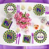 Mm044 Fiesta de Máscaras de Mardi Gras Fiesta Festival Fiesta Pancarta para 8 Personas Juego de 4 Piezas Plato de Papel Vaso de Papel
