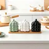 Juego Original de Botes Cerámicos Espesos para Condimentos Dopamine con Base de Madera para Almacenamiento, Bote de Sal para Cocina, Bote para Especias con Cuchara, Regalo