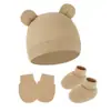 Estilo Comercio Exterior Gorro de Punto Liso para Bebé con Orejas Set de 3 Piezas de Gorro, Guantes y Patucos para Bebé Recién Nacido 0-6 Meses