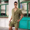 Traje de Camisa de Lino de Manga Corta de Amazon 2023 Camisa Cardigan de Lino de Algodón Suelta Casual de Verano Listo en Stock