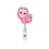Porta-crachá retrátil acrílico com fivela giratória de fácil puxar, cor rosa organ, para crachá de identificação de estudante e escritório