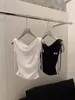 Camiseta Negra sin Mangas para Mujer, Nuevo Estilo Verano 2026, Sensación Elegante y de Alta Gama, Corte Ajustado con Cordón, Cintura Fruncida y Escote Drapeado