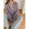 Estilo Suave Cadarço Gola de Renda Tricô Cardigã Feminino 25 Anos Outono e Inverno Macio e Ceroso Elegante Jaqueta de Tricô Top