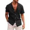 Mais vendidos da Amazon e do eBay: Camisa masculina de algodão e linho, manga curta, gola, cor sólida, abotoada, para o verão