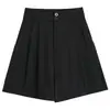 Shorts de traje negros de cintura alta para mujer, finos y ligeros para verano y otoño, anti-exposición, opciones para petite y tallas grandes, adelgazantes, shorts casuales de pierna ancha