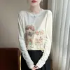 Nuevo Suéter de Punto Lyocell Tencel Transfronterizo para Mujer, Primavera y Otoño, Cuello Redondo, Estampado, Holgado, Moderno, Versátil, Suéter Delgado