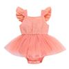 Ropa Infantil de Comercio Exterior Bao Pay 2022 Nuevo Verano para Niñas Manga Volante Calado Bordado Falda de Malla