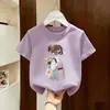 Camiseta Estampada Elegante de Manga Corta para Niña de Verano, Camiseta Cómoda y Transpirable de Manga Media Estilo Verano para Bebé Niña, Top de Dibujos Animados para Niños
