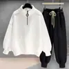 Traje Casual Masculino Duas Peças Masculino Outono Inverno Jovem Tendência Gola Alta Meia Manga Moletom com Caimento Solto