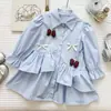 2026 Primavera e Outono Novo Estilo Vestido Camisa Manga Longa Estilo Coreano para Meninas Novo Vestido com Laço para Meninas Saia de Princesa