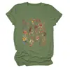 Amazon Wish Sitio Independiente Camiseta Casual y Versátil para Mujer con Estampado Floral Amarillo, Cuello Redondo, Manga Corta, Capa Base