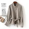 Ropa de Piel de Oveja para Mujer 26 Estilo Otoño Cintura con Cordón Holgada Casual Chaqueta de Cuero Temperamento Chaqueta Corta Transfronteriza Talla Grande Moderna