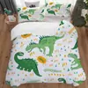 Amazon transfronterizo juego de tres piezas lindo estampado de dinosaurio de dibujos animados poliéster ropa de cama comercio exterior textil para el hogar al por mayor