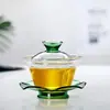 Tazón de té de vidrio de borosilicato de alta calidad de tres piezas con tapa, Taza de té engrosada para té Kung Fu, Tazón de té de mano, Accesorios para ceremonia del té