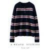 Suéter de Cachemir para Mujer Cardigan de Punto con Cuello Redondo y Diseño de Rayas Bloque de Color Suéter de Botones Estilo Nuevo Otoño e Invierno