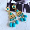 Collar oumala Chapado en Oro Verdadero Turquesa Pendientes con Pasador de Plata 925 Colgante de Piedra Antigua Collar Largo B85