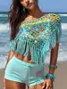 Novo Estilo de Verão 2026 Top Crochê Artesanal com Franjas e Decoração de Lantejoulas, Cobertura Reveladora da Cintura para Garotas Descoladas, Peça de Roupa para Férias na Praia