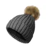 Gorro de Punto Suave para Adultos Transfronterizo, Gorro sin Visera Invertido, Gorro de Bola de Pelo Forrado de Satén, Gorro de Punto Cálido sin Etiqueta