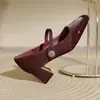 ¡Wow! Zapatos de tacón alto personalizados de una línea, tacón grueso, zapatos Mary Jane para mujer, puntera cuadrada, talla grande, zapatos de mujer, rojo francés, zapatos de boda