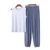 Conjunto casual de chaleco sin mangas y pantalones jogger para hombre, nuevo estilo de verano, conjunto de dos piezas transpirable y holgado para el hogar
