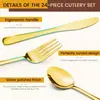 Conjunto de Talheres Dourado e Prateado com Suporte Suspenso, Conjunto de Utensílios de Cutelaria com Acabamento Espelhado - Louça de Mesa para Cozinha com Garfos, Colheres e Facas