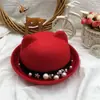 Chapéu de Lã Moderno Estilo Coreano para Mulheres, Chapéu Pequeno Versátil Casual para Outono e Inverno, Chapéu Dome Britânico Doce Fofo de Natal