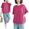 Camiseta de manga corta para mujer de talla grande que cubre el vientre, corte holgado, adelgazante y rejuvenecedora, nuevo top versátil de color liso de manga corta de verano 2026