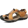 Sandalias para Hombre de Venta Caliente Transfronteriza Piel de Vaca de Capa Superior Verano Huecas Zapatos de Playa Exteriores Transpirables Antideslizantes Zapatos para Senderismo y Vadeo
